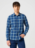 Pánská košile d.r. WRANGLER One Pocket Shirt zeleno-modrá